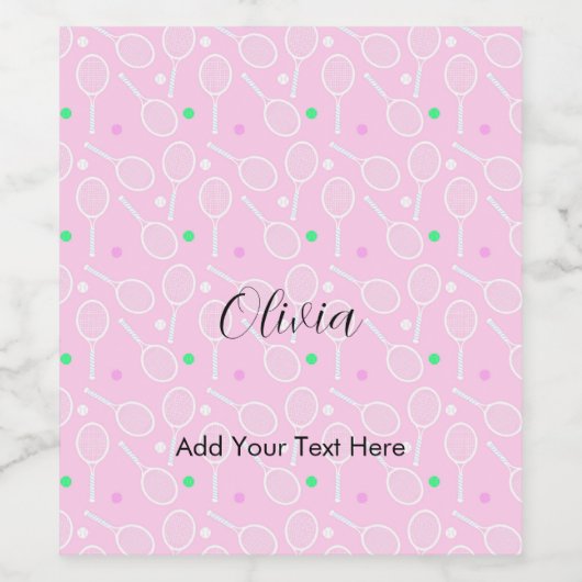 Tennis Racket Pattern Pastel Pink Persoonlijk Wijn Etiket (Enkel label)