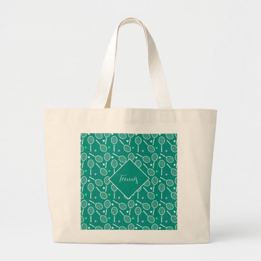 Tennis Racket Pattern Retro Green Grote Tote Bag (Voorkant)