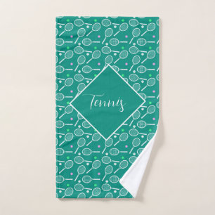 Tennis Racket Pattern Retro Green Handdoek