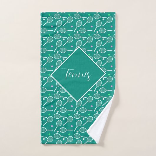Tennis Racket Pattern Retro Green Handdoek (Handdoek)
