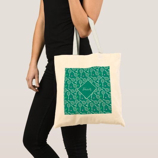 Tennis Racket Pattern Retro Green Tote Bag (Voorkant (product))