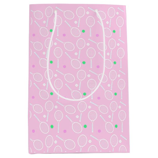 Tennis Racket Pattern roze Medium Cadeauzakje (Voorkant)