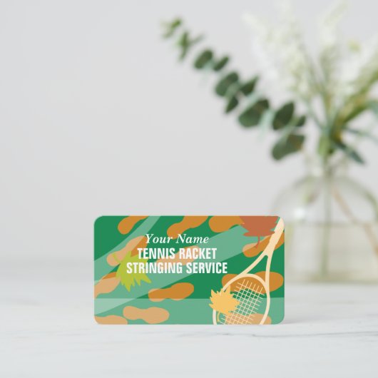 Tennis racket stringing service visitekaartje (Staand voorkant)