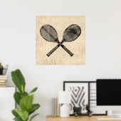 Tennis Rackets Antiek Tennis Racquet Script Paper Poster (Thuiskantoor)