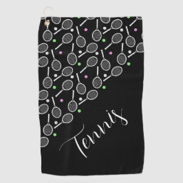 Tennis Rackets en Balls Black, speciaal gepersonal Golfhanddoek