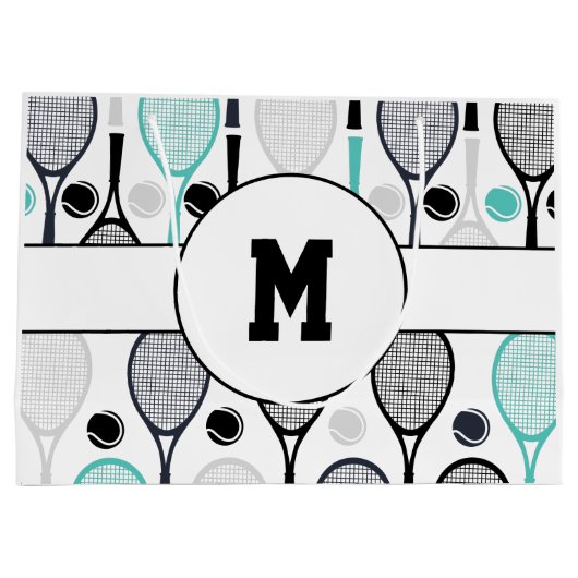 Tennis Rackets Monogram Initiaal Groene Zwarte Spo Groot Cadeauzakje (Achterkant)