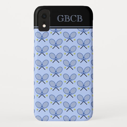 Tennis rackets patroon aangepaste initialen blauw Case-Mate iPhone case (Achterkant)