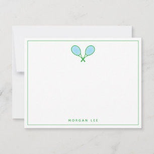 Tennis Racquets Green Blue Custom Name Note Card