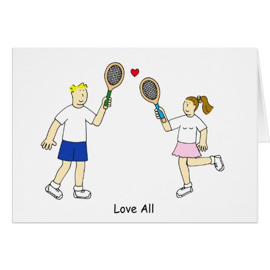 Tennis Romance Love All Cartoon Couple (Voorkant Horizontaal)