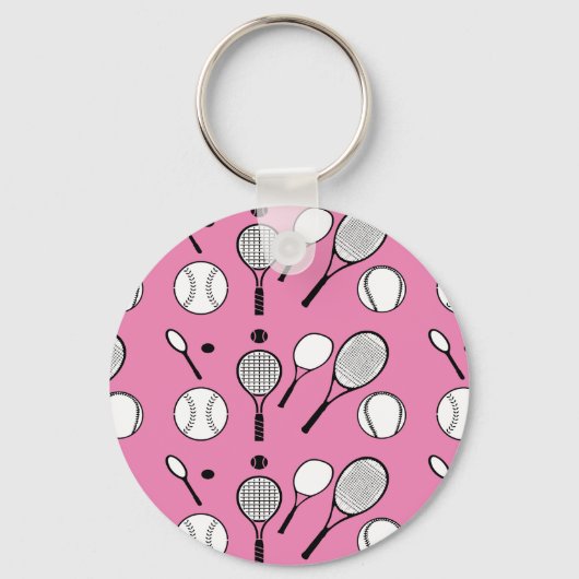 Tennis roze zwart wit sleutelhanger (Voorkant)