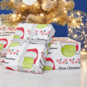 Tennis Santa Ball Merry Kerstmis en naam Kind Cadeaupapier