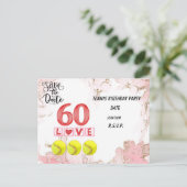 Tennis save the date 60ste verjaardagsfeestje briefkaart (Staand voorkant)