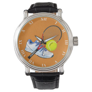 Tennis-schoenknop en -rack met aangepaste tekst horloge