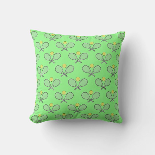 Tennis Seamless Pattern - Racket and Ball on Green Kussen (Voorkant)