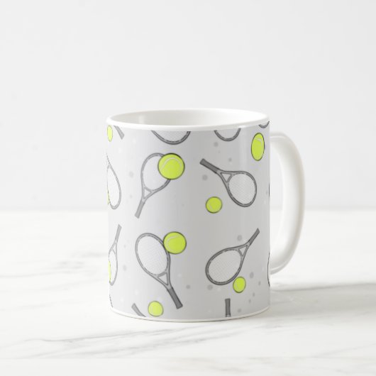 Tennis Seamless Pattern - Racket and Ball on Grey Koffiemok (Voorkant rechts)