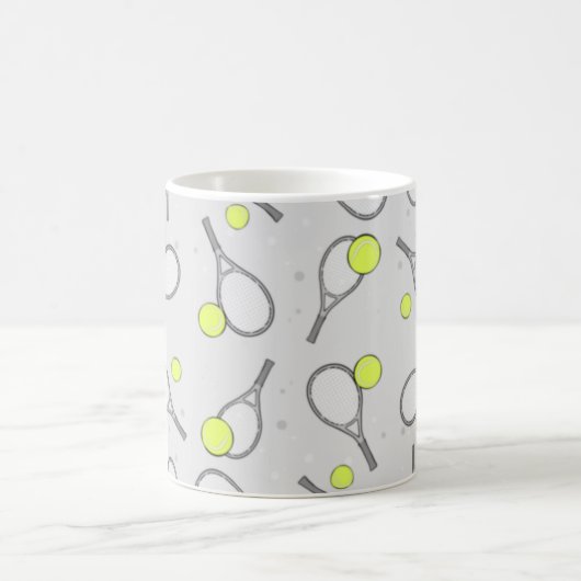 Tennis Seamless Pattern - Racket and Ball on Grey Koffiemok (Center)