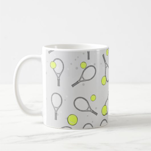 Tennis Seamless Pattern - Racket and Ball on Grey Koffiemok (Links)