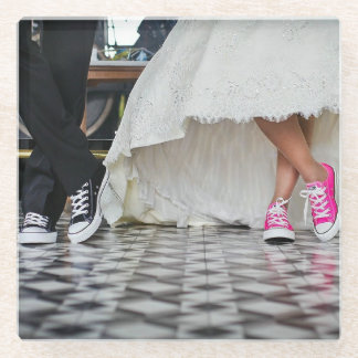 Tennis Shoes with White Wedding Dress Glazen Onderzetter