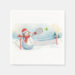 Tennis Sneeuwman speelt tennis Kerst thema Servet