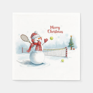 Tennis Sneeuwman speelt tennis Kerst thema Servet