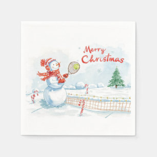 Tennis Sneeuwman speelt tennis Kerst thema Servet