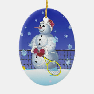 Tennis Snowman Prettige feestdagen Keramisch Ornament