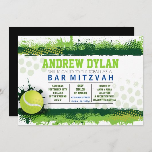 TENNIS SPLASH Bar Mitzvah Invitation (Devant / Derrière)