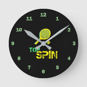 Tennis Sport Pop Art, Green & Yellow Racket & Ball Ronde Klok