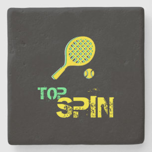 Tennis Sport Pop Art, Green & Yellow Racket & Ball Stenen Onderzetter