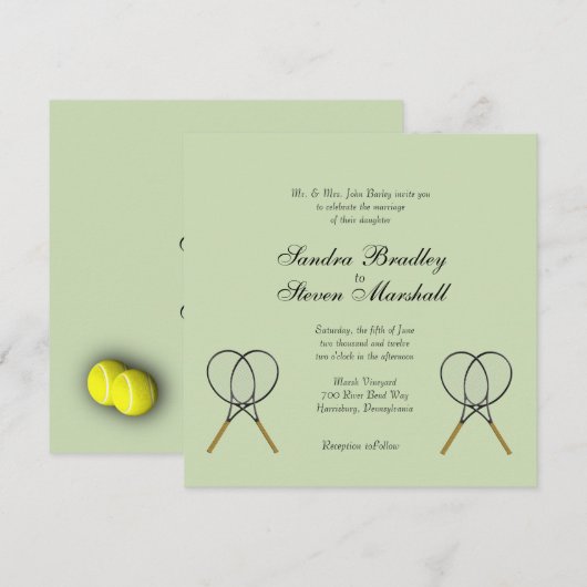 Tennis Sport Theme Wedding Invitaties Kaart (Voorkant / Achterkant)