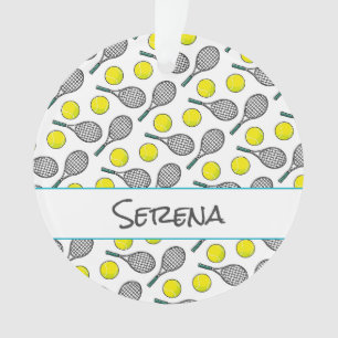 Tennis Sportbal Racquet Patroon NAAM Kleurrijk Ornament