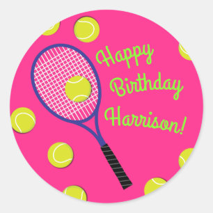 Tennis Sports Birthday Party roze Ronde Sticker