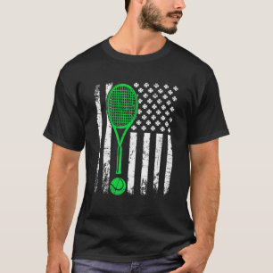  Tennis St Patricks Day American Flag Shamr T-shirt