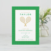 Tennis Star Chic Gold et Green Party Invitation (Debout devant)