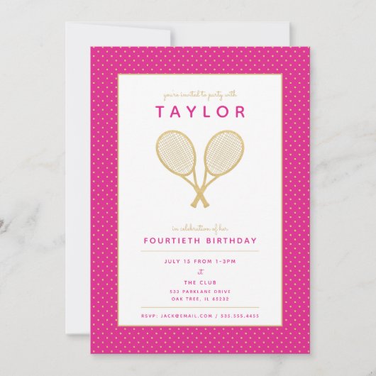 Tennis Star Chic Gold et Pink Party Invitation (Devant)