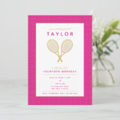 Tennis Star Chic Gold et Pink Party Invitation (Debout devant)