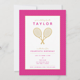 Tennis Star Chic Gold et Pink Party Invitation