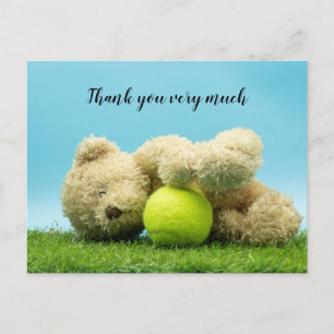Tennis Teddybeer houdt tennisbal vast bedankt Briefkaart