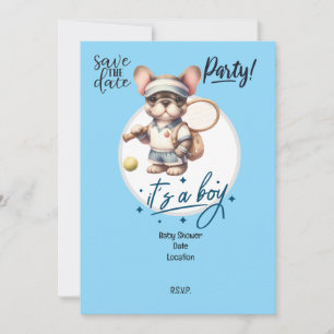 Tennis-thema Baby shower-uitnodiging - Blue & Fun Kaart