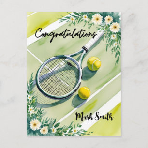 Tennis Thema Gefeliciteerd bal en bloemen Briefkaart