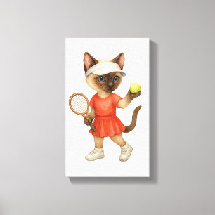 Tennis Thema voor Kattenliefhebbers Canvas Afdruk