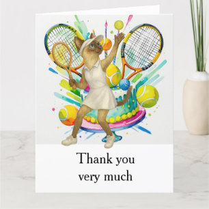 Tennis thema voor Siamese kattenliefhebbers Bedankkaart
