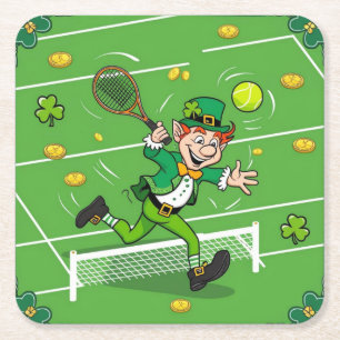 Tennis thema voor St. Patrick's Day Vierkante Kartonnen Onderzetter