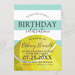 Tennis Theme Birthday Party Sage Invitation