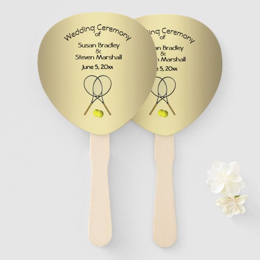 Tennis Theme Wedding Gold Hand Fan Handwaaier (Voorkant en achterkant)