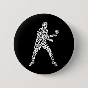 Tennis Typografie Ping Pong Word Art Ronde Button 5,7 Cm
