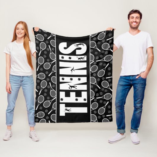 Tennis Typography Text Black & White Cool Gift Fleece Deken (In situ)