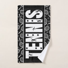 Tennis Typography Text Black & White Cool Gift Handdoek