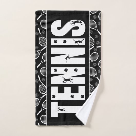 Tennis Typography Text Black & White Cool Gift Handdoek (Handdoek)