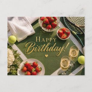 Tennis verjaardag met champagne en aardbeien briefkaart